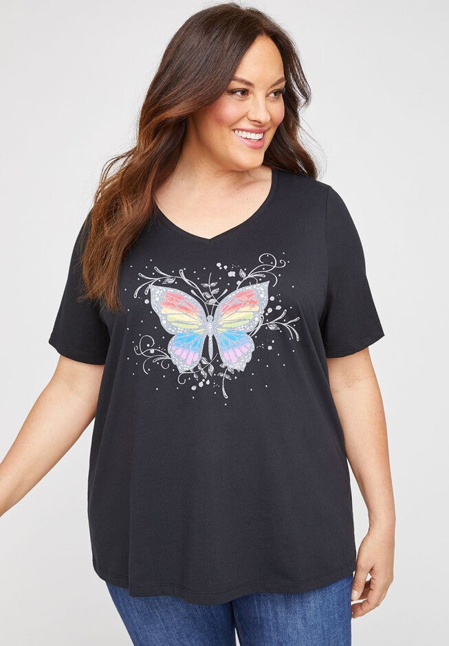 Rainbow Butterfly Tee, BLACK, hi-res image number null