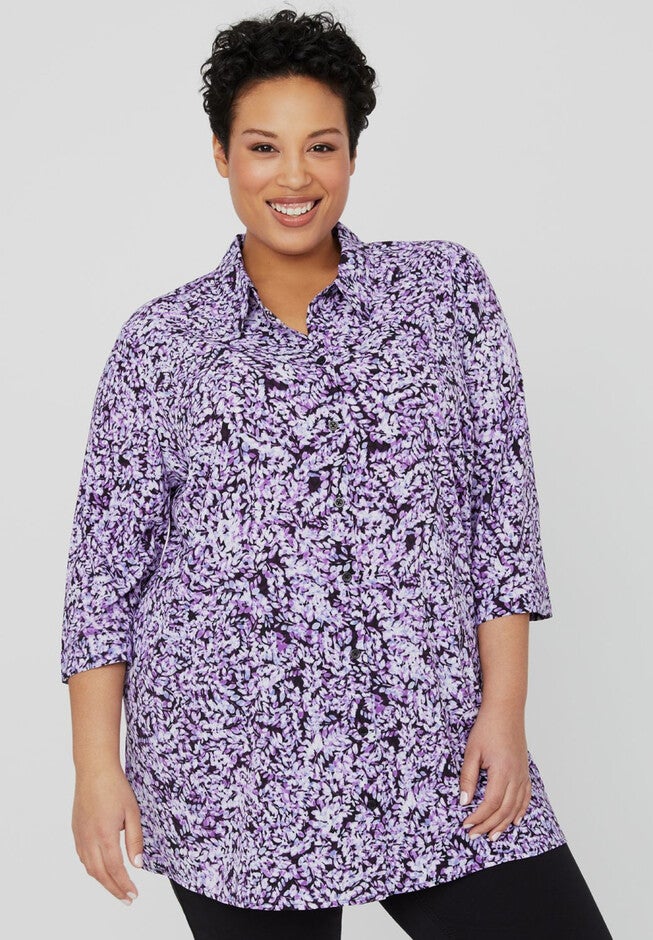 Lounge Buttonfront Shirt, PURPLE FLORAL PRINT, hi-res image number null