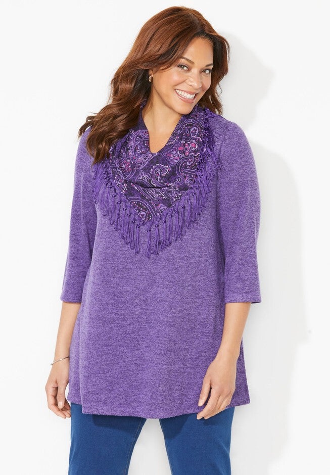 Impossibly Soft Tunic & Scarf Duet, DARK VIOLET PAISLEY, hi-res image number 0