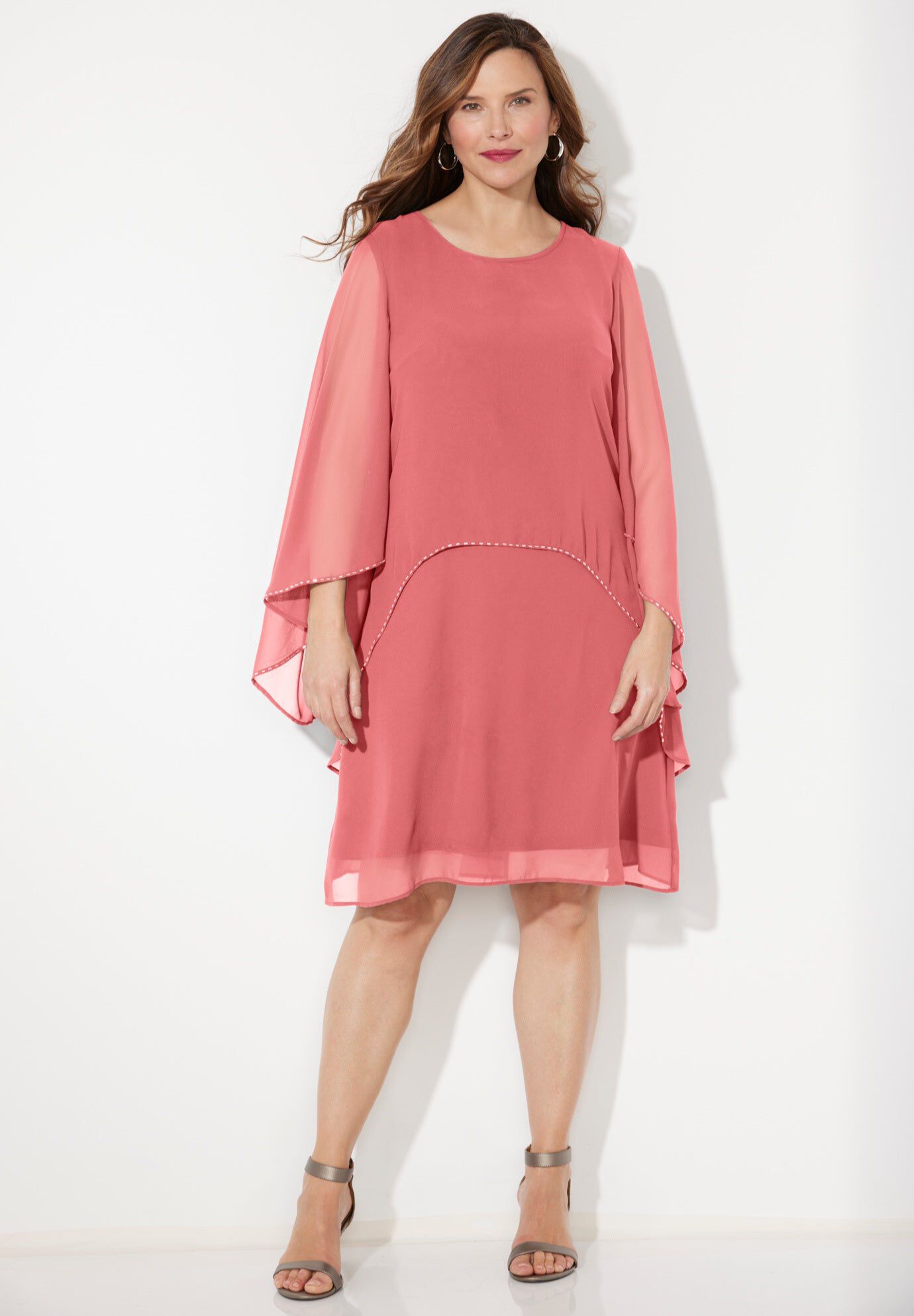 Sheer Elegance Chiffon Dress, ROSE PINK, hi-res image number 0