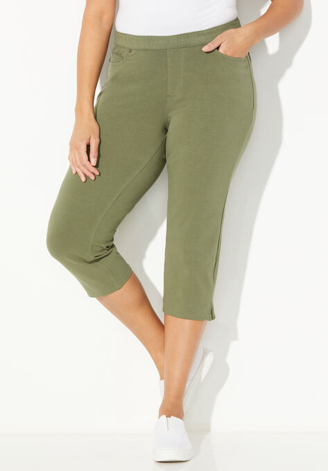 The Knit Jean Capri (With Pockets), OLIVE GREEN, hi-res image number null