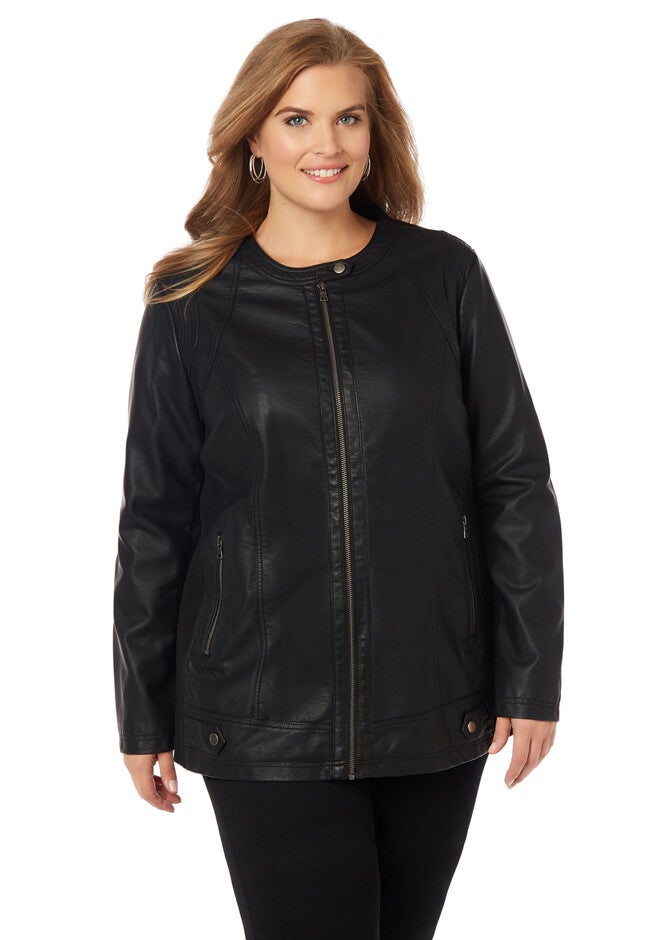 Vegan Leather Moto Jacket, BLACK, hi-res image number null