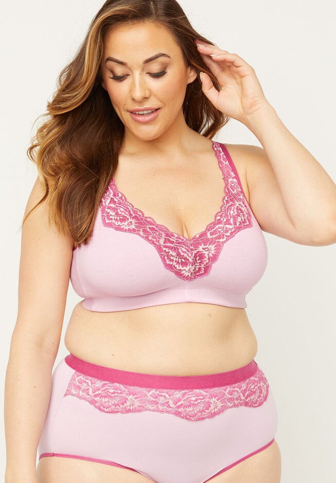 No-Wire Cotton Comfort Bra with Romantic Lace, FRAGRANT LILAC, hi-res image number 0