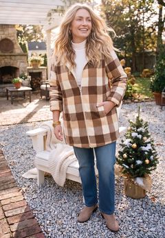 Long Fleece Coat with Sherpa Lining