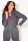 Glam French Terry Active Jacket, HEATHER GREY WITH PURPLE, hi-res image number null