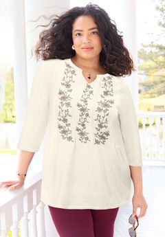 Embroidered Pintuck Tunic