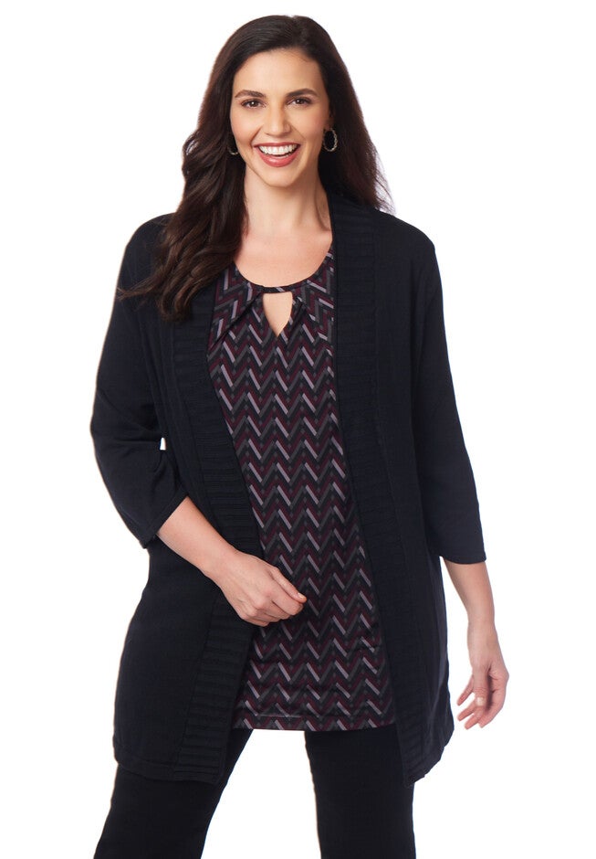 Openfront Solid Cardigan, BLACK, hi-res image number null