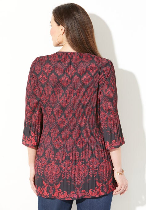 Velvet Trim Pleated Blouse, , on-hover image number null