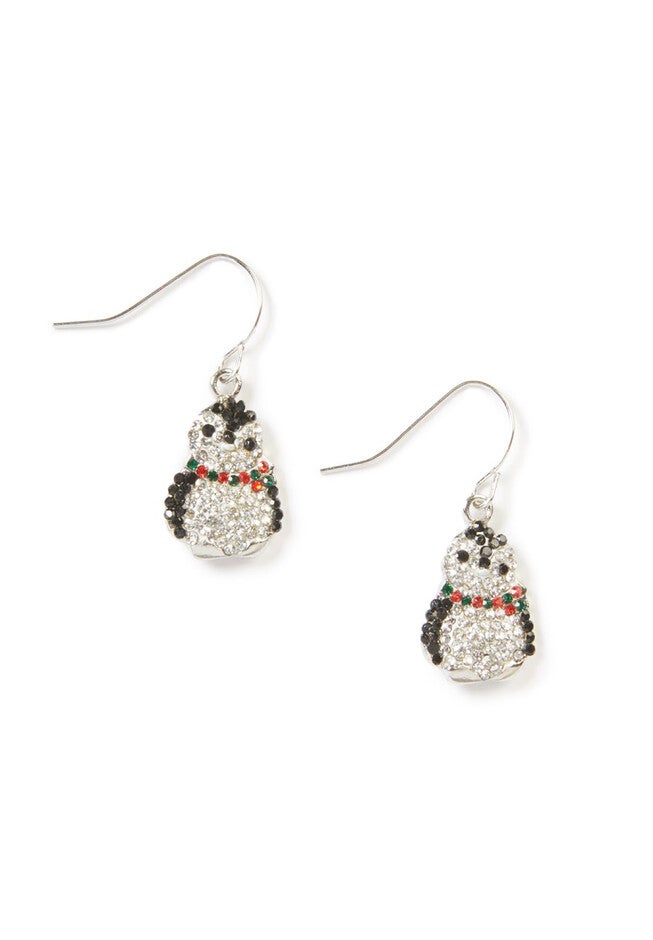 Sparkling Penguin Drop Earrings, SILVER, hi-res image number 0