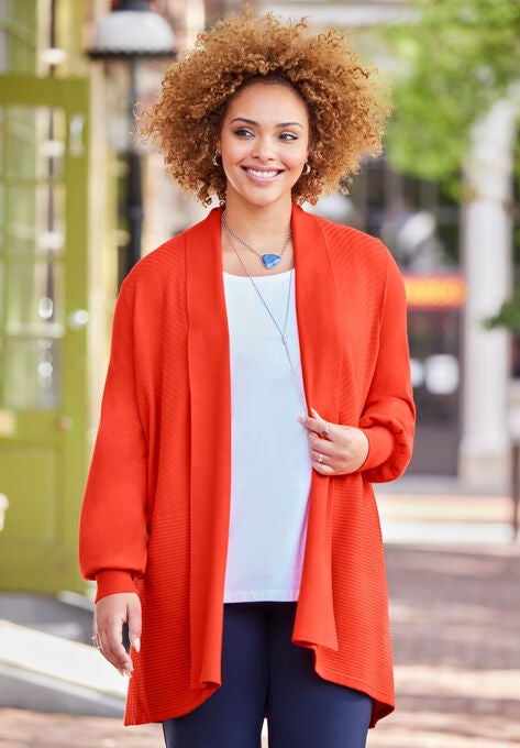 Liz&Me™ Draped Cardigan, ELECTRIC ORANGE, hi-res image number null