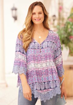 Lace Trim Gauze Blouse