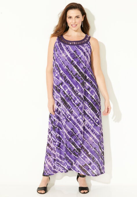 Watercolor Maxi Dress, DEEP GRAPE BIAS TIE DYE, hi-res image number null