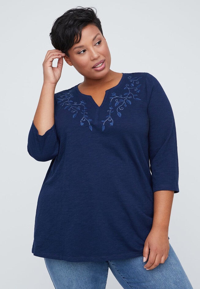 Embroidered Vine Henley Tee, MARINER NAVY, hi-res image number 0