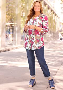 Georgette Buttonfront Tie Sleeve Cafe Blouse