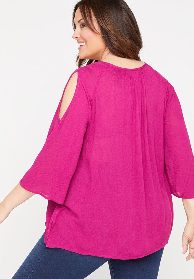 Embroidered Imprint Peasant Top, , on-hover image number null