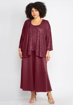 2-Piece Sequin & Charmeuse Jacket Dress Set