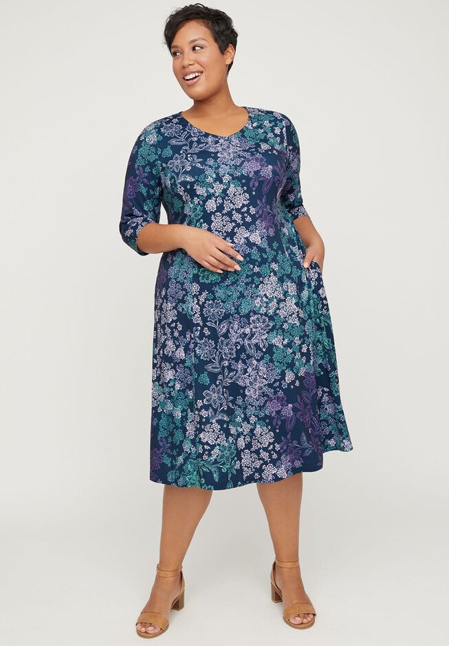 Floral A-Line Dress With Pockets, FLORAL, hi-res image number null