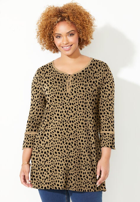 Liz&Meâ„¢ Henley Top, SOFT CAMEL ANIMAL, hi-res image number null