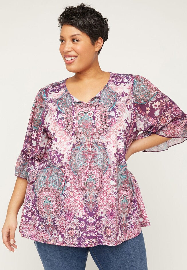 Plum Garden Peasant Top, PURPLE, hi-res image number null
