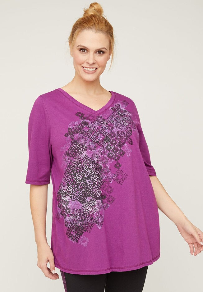 Medallion Tunic Tee With Strappy Back, PHLOX PURPLE, hi-res image number 0