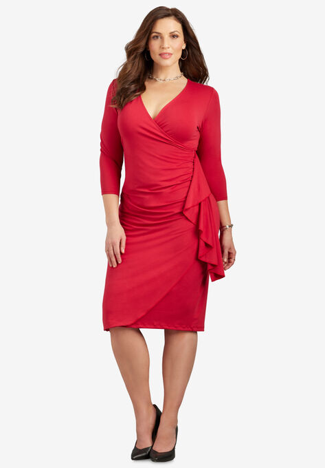 Curvy Collection Ruffle Wrap Dress, CLASSIC RED, hi-res image number null