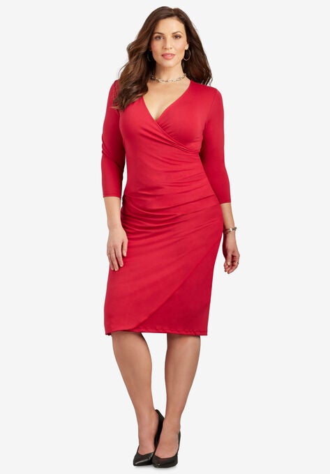 Curvy Collection Ruffle Wrap Dress, CLASSIC RED, hi-res image number null