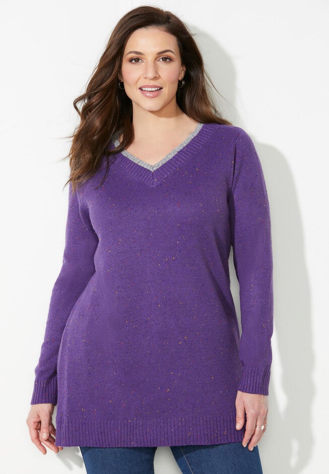 Retro Rib Pullover Sweater, DARK VIOLET, hi-res image number null