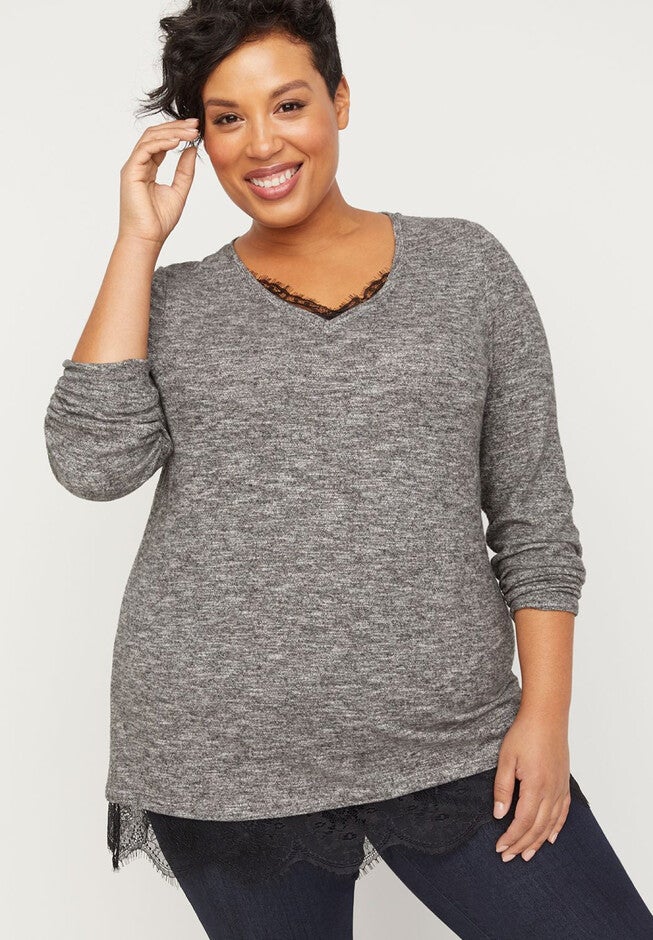 ComfySoft Lace Duet Top, MEDIUM HEATHER GREY, hi-res image number null