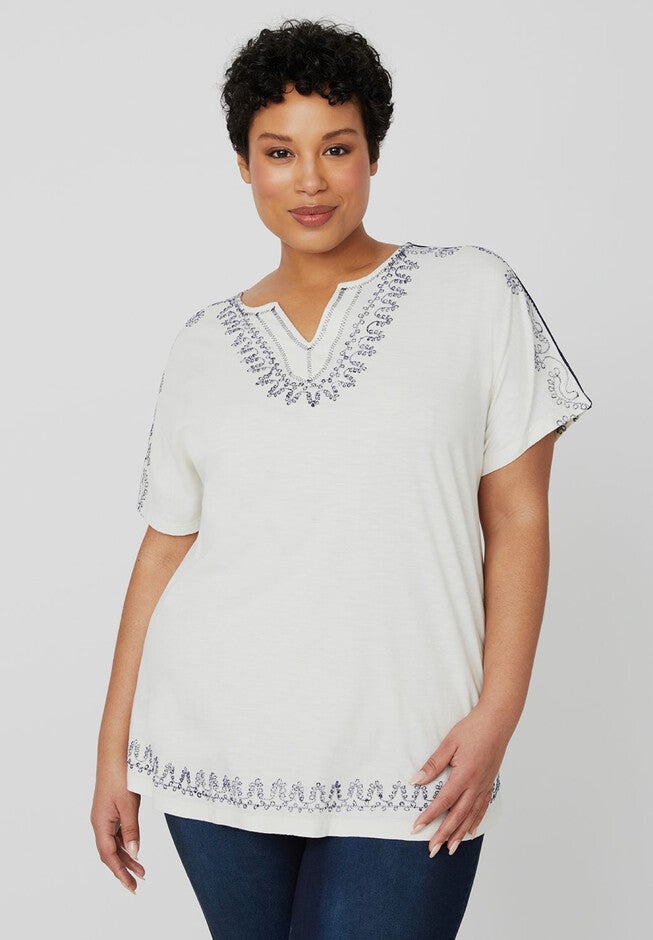 Embroidered Melody Top, COCONUT MILK, hi-res image number null