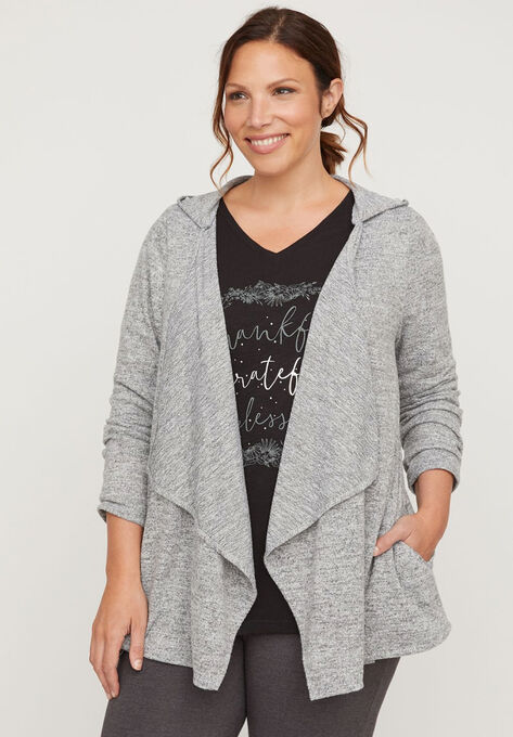 Active Dreamy Draped Cardigan, LIGHT GREY, hi-res image number null
