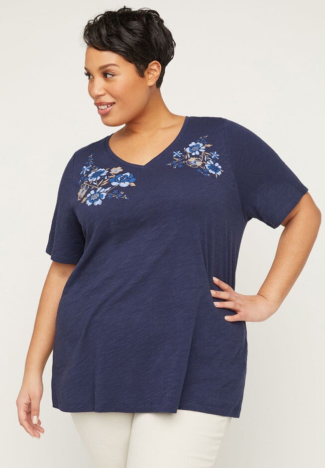 Textured Bouquet Graphic Top, MARINER NAVY, hi-res image number null