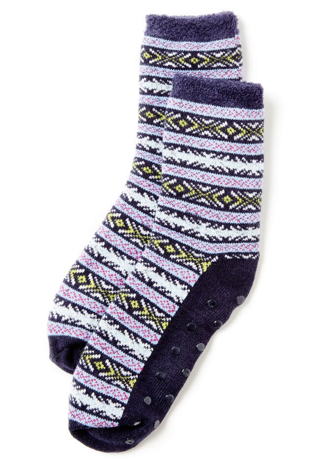 Fair Isle Double-Layer Slipper Socks, MARINER NAVY, hi-res image number 0