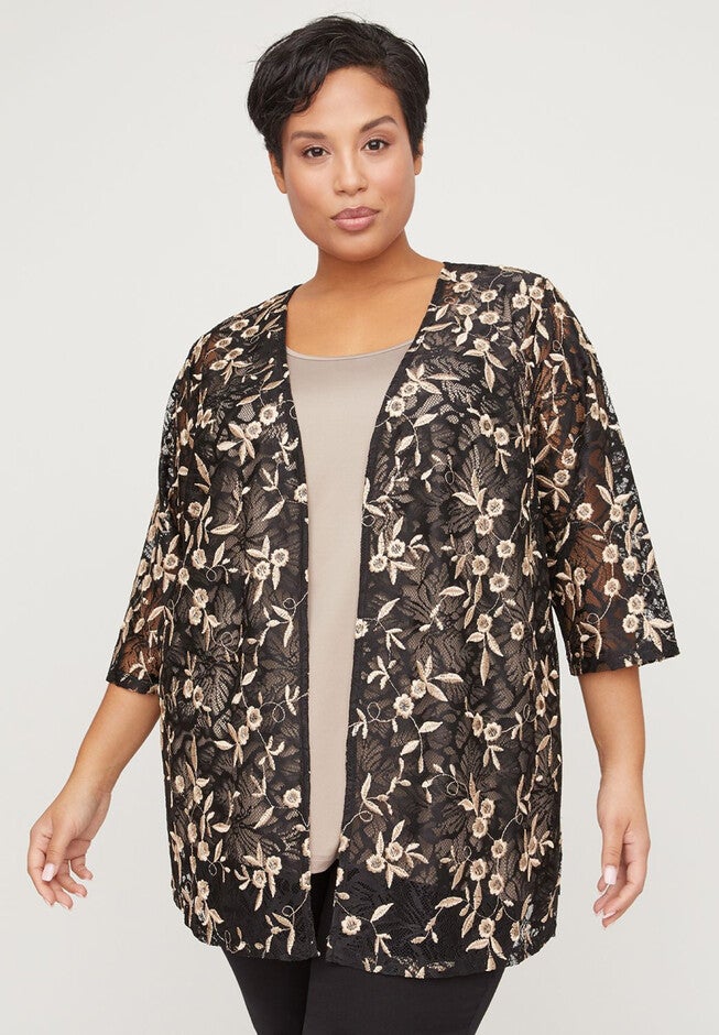 Dahlia Embroidered Lace Cardigan, BLACK CAPPUCCINO, hi-res image number null