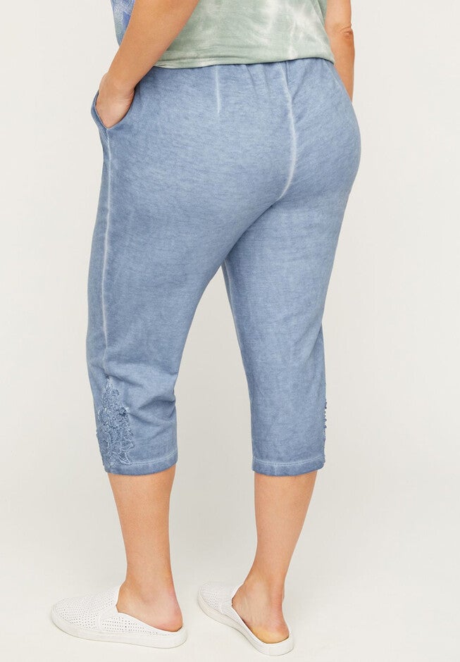 Straight Leg Capri with Crochet Applique, , on-hover image number null