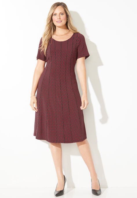 Fit & Flare Seamed Dress, CLASSIC RED DOTS, hi-res image number null