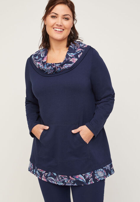 Paisley Cowlneck Duet Tunic, MARINER NAVY, hi-res image number null