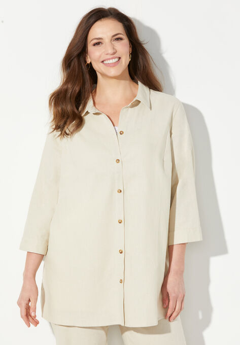 Classic Linen Buttonfront Shirt, NATURAL, hi-res image number null