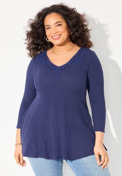 Waffle Knit Lace Trim Tunic