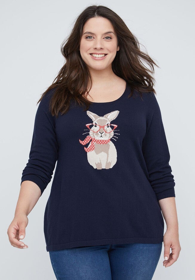 Sparkling Rabbit Sweater, NAVY, hi-res image number null