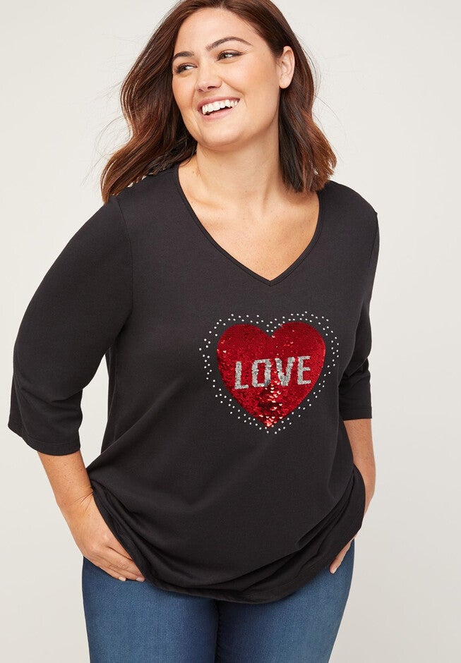 Sequin Swipe Love Tee, BLACK, hi-res image number 0