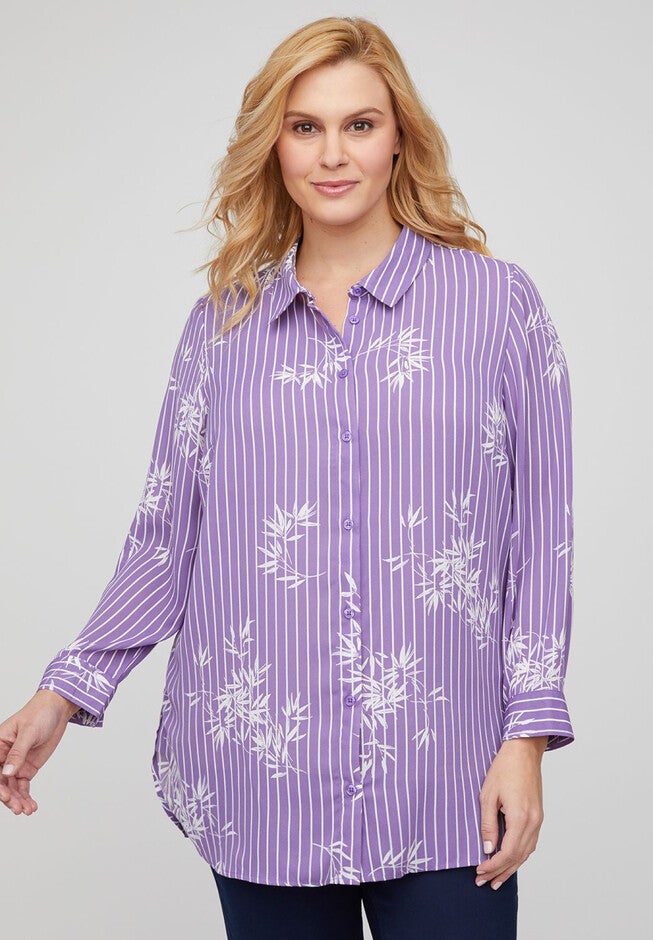 Lavender Buttonfront Tunic Top, LAVENDER FROST, hi-res image number null