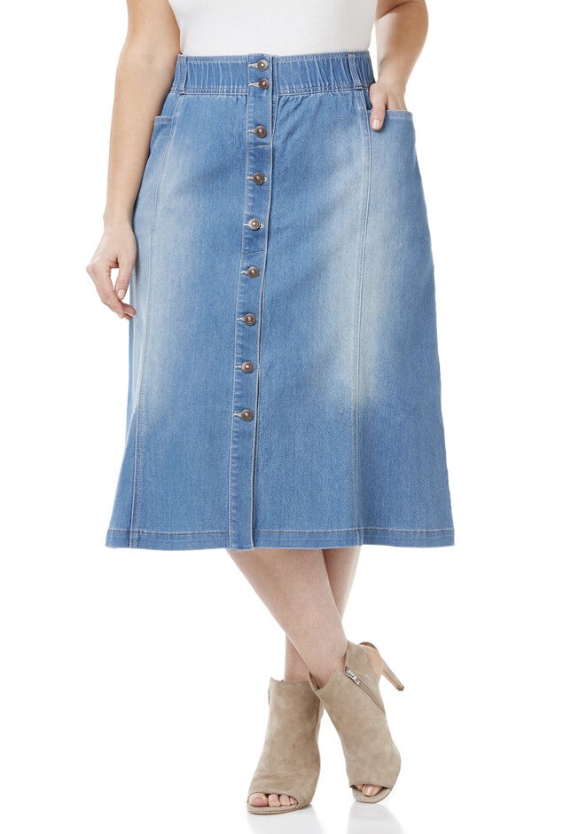Buttonfront Denim Skirt, INDIGO, hi-res image number 0