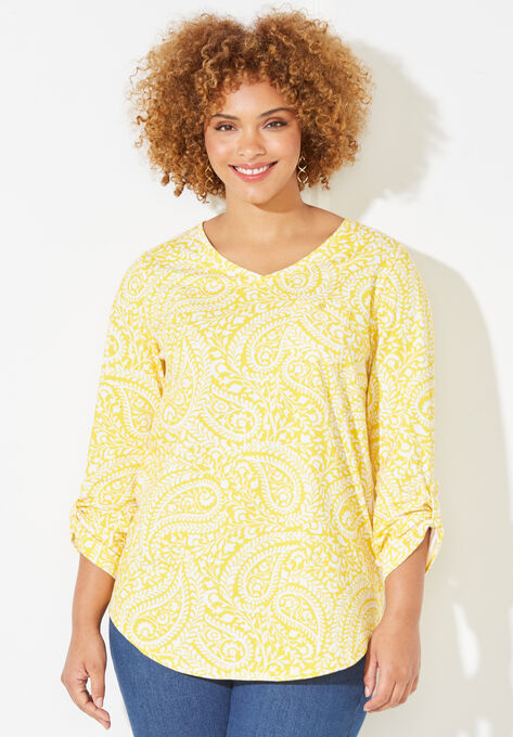 Liz&Me™ V-Neck Top, YELLOW STENCIL PAISLEY, hi-res image number null