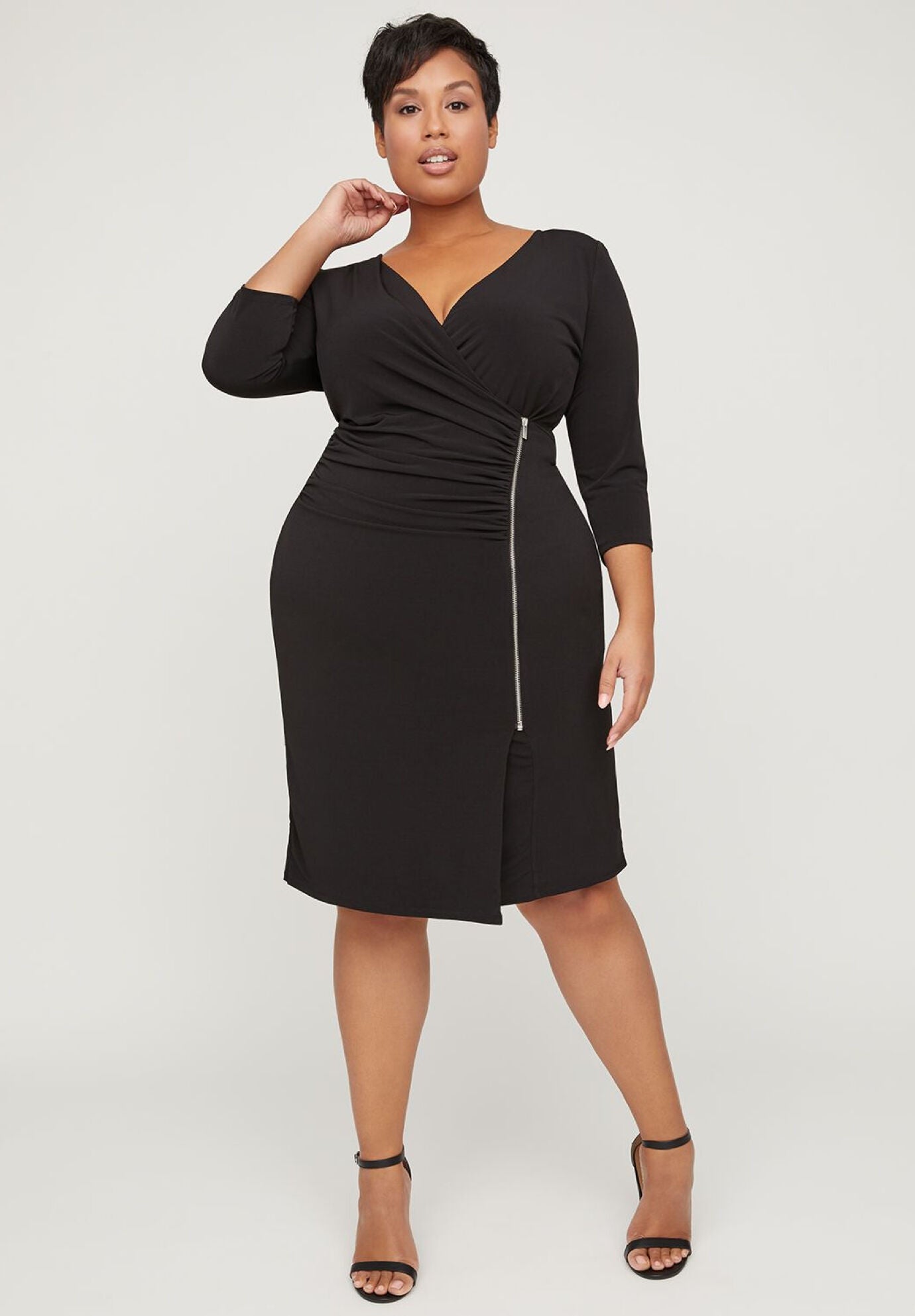 Curvy Collection Side Ruching Dress, BLACK, hi-res image number 0