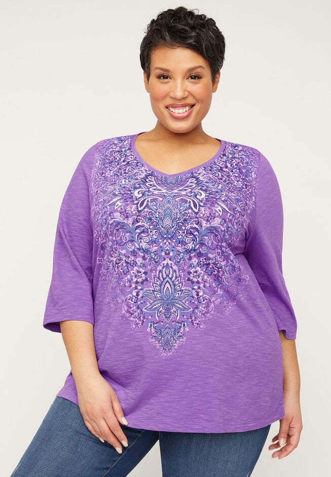 Lavender Gallery Tee with 3/4 Sleeves, DEEP LAVENDER, hi-res image number null