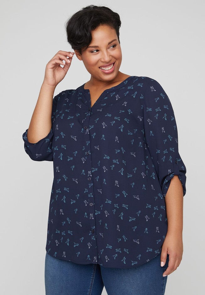 Breezy Georgette Buttonfront Top, MIDNIGHT RED AND BLACK LACE, hi-res image number 0