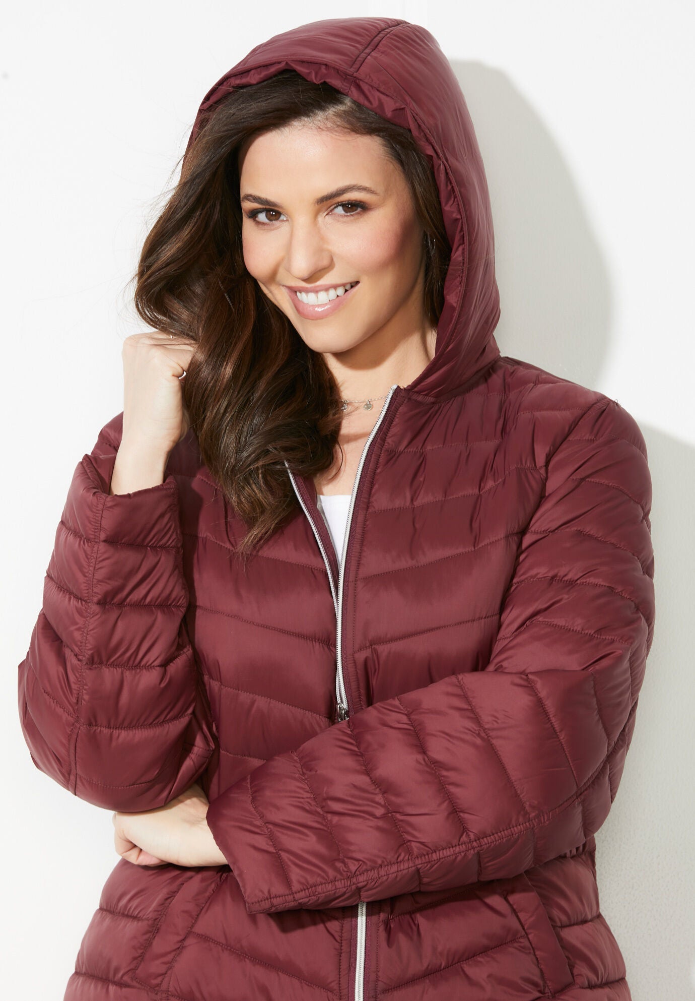 Catherines Women s Plus Size Packable Puffer Coat 2X Royal Navy Patchwork