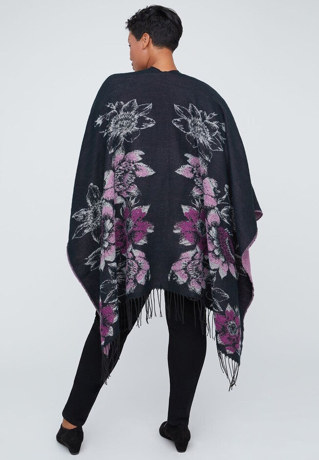 Floral Motif Ruana , , on-hover image number null