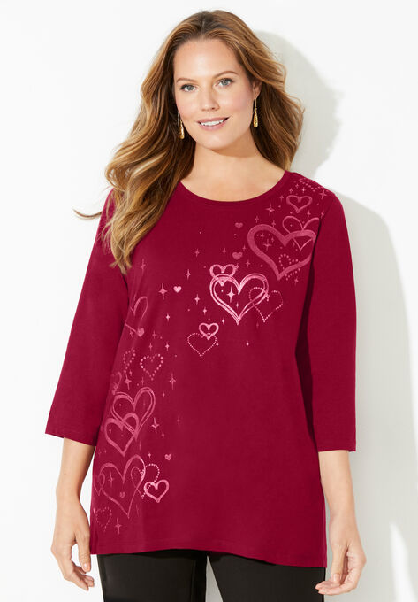 Valentine's Day Graphic Tee, RICH BURGUNDY HEART GRAPHIC, hi-res image number null