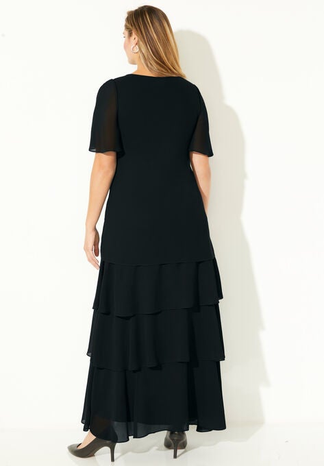 Tiered Chiffon Maxi Dress, , on-hover image number null